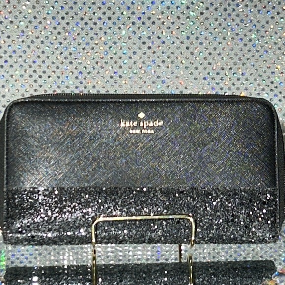 Kate Spade Black Sparkly Zip-around Wallet 8” x 4” x 1” - Picture 1 of 10